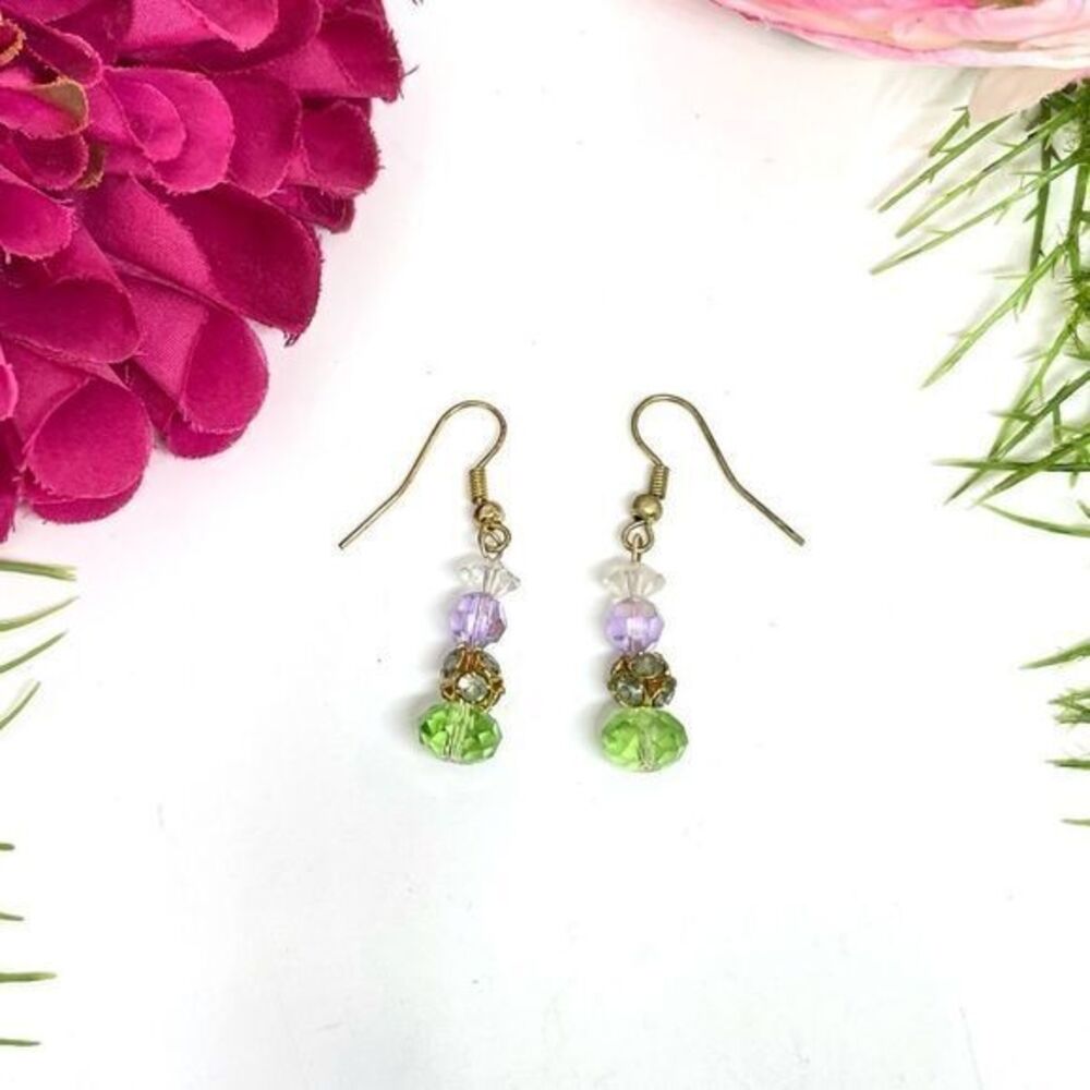 VINTAGE⚜️Multicolor Crystal Euro Hoop Earrings